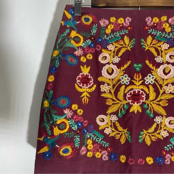 Altar’d State Burgundy Floral Embroidered Mini Multi-Color Back Zipper Size XS. - Picture 5 of 14